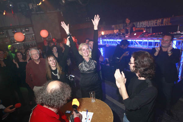 \"Nijmegen, 1-10-2010 . Verkiezing nachtburgemeester van Nijmegen, cafe van Buuren, Doro Krol, Harm Jacobs, Dj Isis, Roel\"