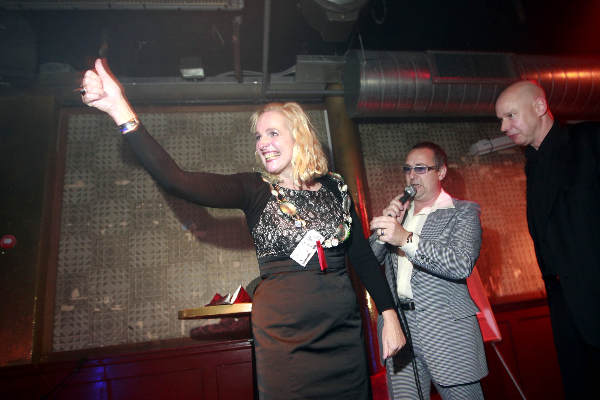 \"Nijmegen, 1-10-2010 . Verkiezing nachtburgemeester van Nijmegen, cafe van Buuren, Doro Krol, Harm Jacobs, Dj Isis, Roel\"