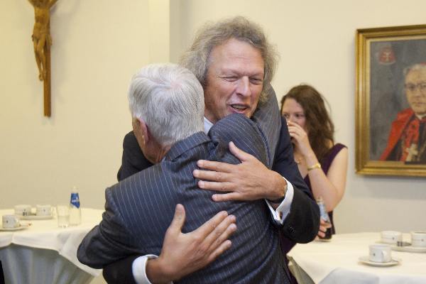 \"Nijmegen, 25-8-2011 . afscheidscollege rede Ybo Buruma, met Corsten, van Agt,\"