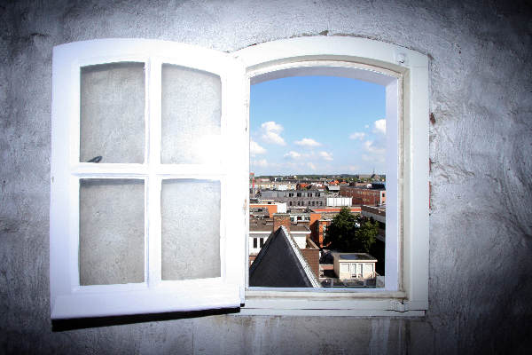 "Nijmegen vanuit torentje gemeentehuis"