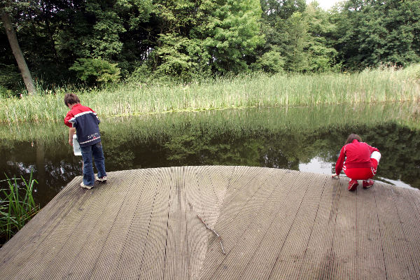 Kinderen doen biologie, veldwerk in botanische tuin