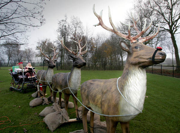 Kerstman in slee met rendieren, levensgroot , Ewijk