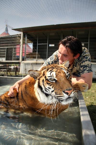 "De tijger en de temmer in het water, Circus Renz bouwt op op Goffertwei"