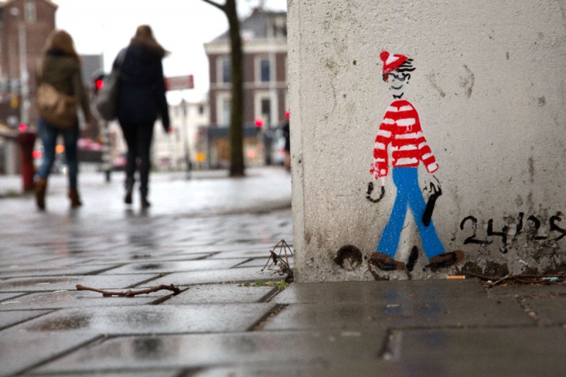 \"Waar Wally is? Wally is overal,Stationsweg. Nijmegen, 31-1-2013 . dgfoto.\"