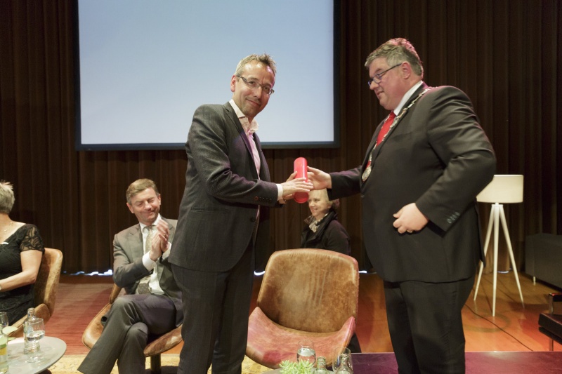 Afscheidsreceptie Jan van de Meer en Henk Beertens als wethouder. Stadsschouwburg... en Kunst en Jeene. Nijmegen, 21-5-2014 . dgfoto.