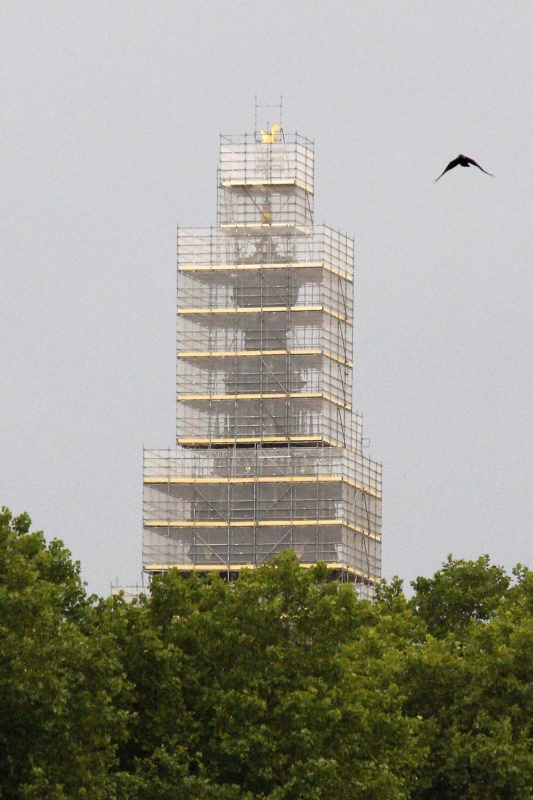 Stevenskerktoren in de steigers. Nijmegen, 30-6-2014 . dgfoto.