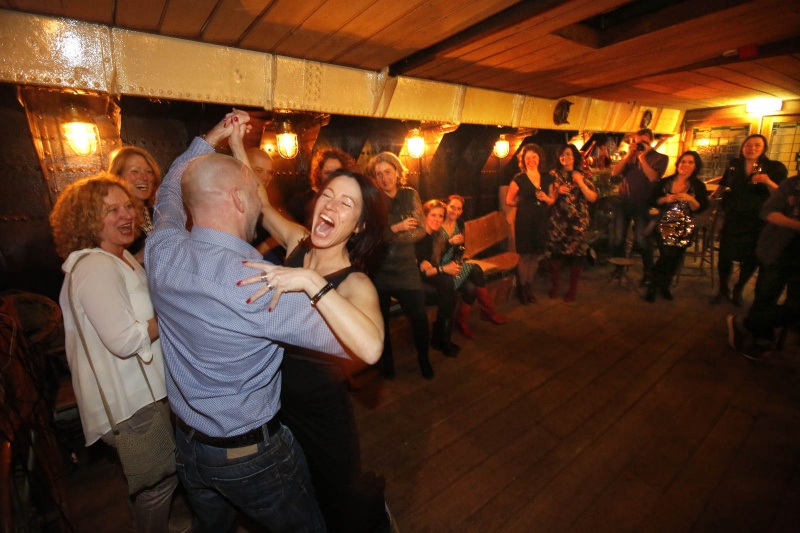 Silvia van der Cammen verjaardagsfeest op de Opoe Sintje, 50... Nijmegen, 7-3-2015 . dgfoto.