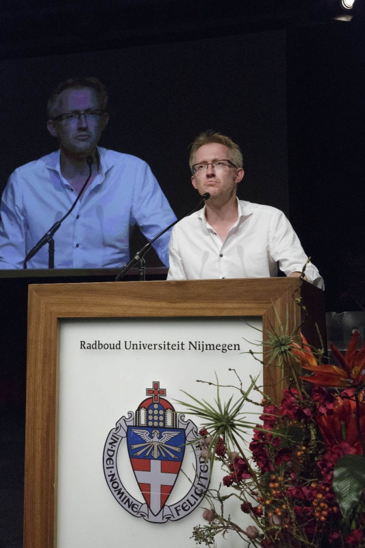 Opening Academisch Jaar, RUN, Radboud universiteit met Theo Engelen, rector, David Van Reybrouck, spreker en l Lavinia Meijer . Nijmegen, 31-8-2015 .