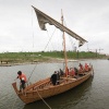 \"Millingen, 5-4-2012 . Tewaterlating en doop van de liburna, Het Romeinse schip met Welzenis en burgemeesters en Jochem\"