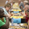 \"Nijmegen, 28-7-2012 . Open NK dammen, dammende mannen en vrouwen in de 
Jan Massinkhal\"