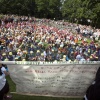 \"Wijchen, 30-7-2012 . Kinderen zingen het Okidokie lied alvorens naar het Okidokiedorp te gaan\"