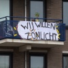 Spandoeken tegen nieuwbouw hoge flat Spoorstraat. Nijmegen, 16-9-2013 . dgfoto.