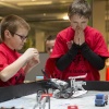 Doet ie  het... JAAAA...In het Technovium bouwen kinderen van Lego allerlei robots en apparatuur die in staat moeten zijn om zelfstandig te werken tijdens een natuurramp. Dat is het thema van deze Legobouwwedstrijd die ook in Benelux verband wordt gestreden. Nijmegen, 15-12-2013 . dgfoto.