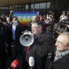 Leden van diverse college's van de gemeente en van de universiteit doen aangifte tegen Wilders op het politiebureau . Nijmegen, 25-3-2014 . dgfoto.