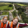 Jumborun, motorrijders met gehandicapte kinderen, Kinderactiviteiten bij Mammoet college te Zetten. 21-6-2014 . dgfoto. DEZE FOTO IN DE KRANT. Anna en Luandra boven in de kraan met fantastisch uitzicht over de motoren en Zetten.