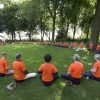 In het kader van hun opleiding en World Peace possible en in de hoop dat Nederland wint mediteerden 65 docenten in opleiding van de Zen.nl -school in het Valkhofpark. Nijmegen, 21-6-2014 . dgfoto.