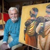 \"Molenhoek, 14-4-2010 . Maerten Verstegen, amateurschilder 
 organiseert open ateliers in Mook en doet daar ook zelf aan mee.\"