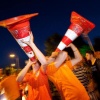 \"Nijmegen, 6-7-2010 . \'Feest\' na behalen finale WK voetbal. Keizer Karel plein.De ME heeft opgegeven.\"