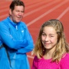 \"Nijmegen, 3-8-2010 . Looptalent Sanne Reijgot, Nijmegen Atletiek en Theo de coach\"