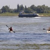 \"Nijmegen, 2-8-2011 . 2 jongens volgen per kajak de Rijn, Waal van Zwitserland tot Rotterdam\"