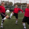 \"Malden, 11-10-2011 . Familieportret op het voetbalveld. Gilbert, Mark en vader Martin de Beijer spelen in hetzelfde team bij Union\"