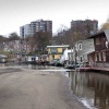 \"Nijmegen, 4-12-2011 . Laagwater in het haventje. Woonboten raken de bodem, ouwe ankers en fietsen komen boven\"
